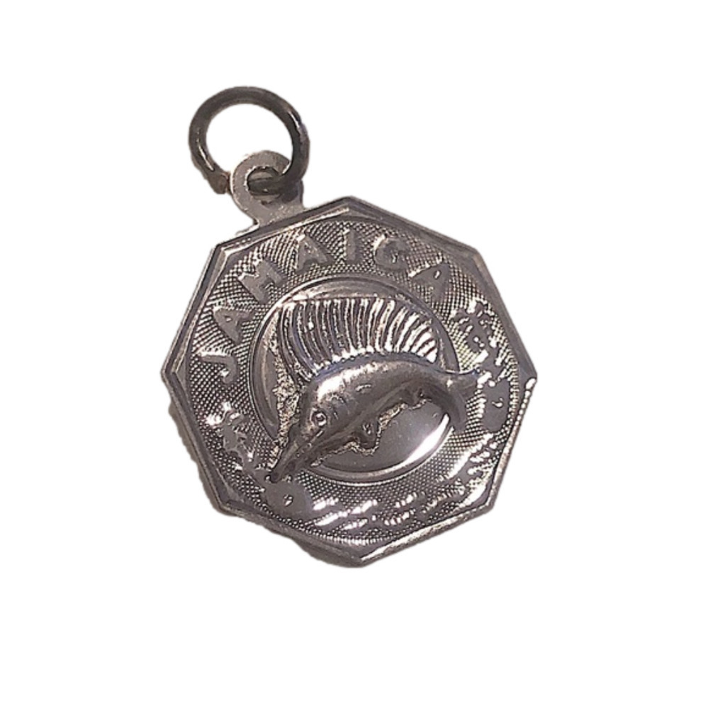VTG Sterling Silver Jamaica Swordfish Miniature Charm Bracelet Disc Charm 20mm
